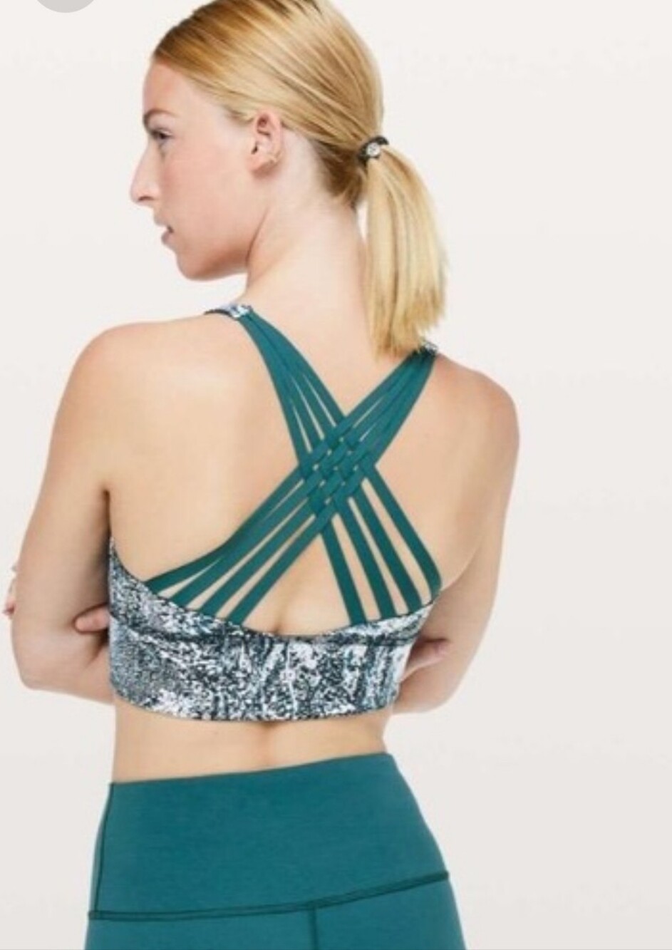 Strappy Teal Sports Bra with Printed Band - Women Intimates